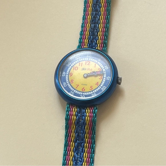 🎉rare!🎉 1980s Flik Flak Swiss water resistant multicolor funky abstract watch - Picture 6 of 16